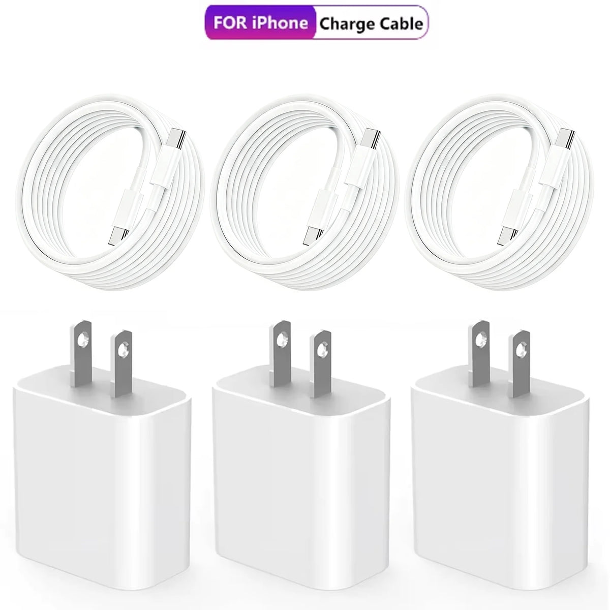 1-3Set 20W US USB C Port Fast Charger For iPhone 14 15 16 17 Pro Max Plus XR Xs 3.3 Ft USB C Fast Charging Cable Accessories