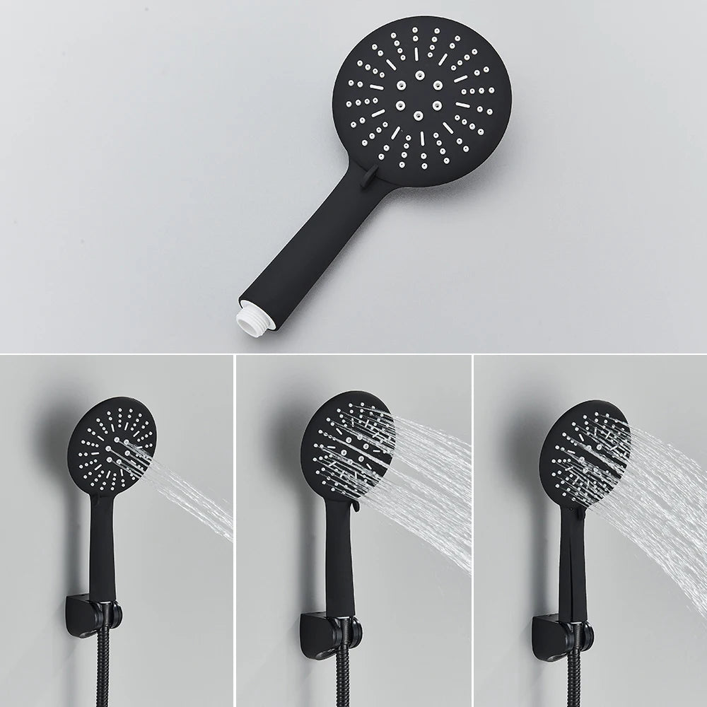 Thermostatic Shower Set Black/Chrome Brass Wall Mounted Bathroom Shower Thermostat Mixer Valve Handle Spray Bathroom Accessories