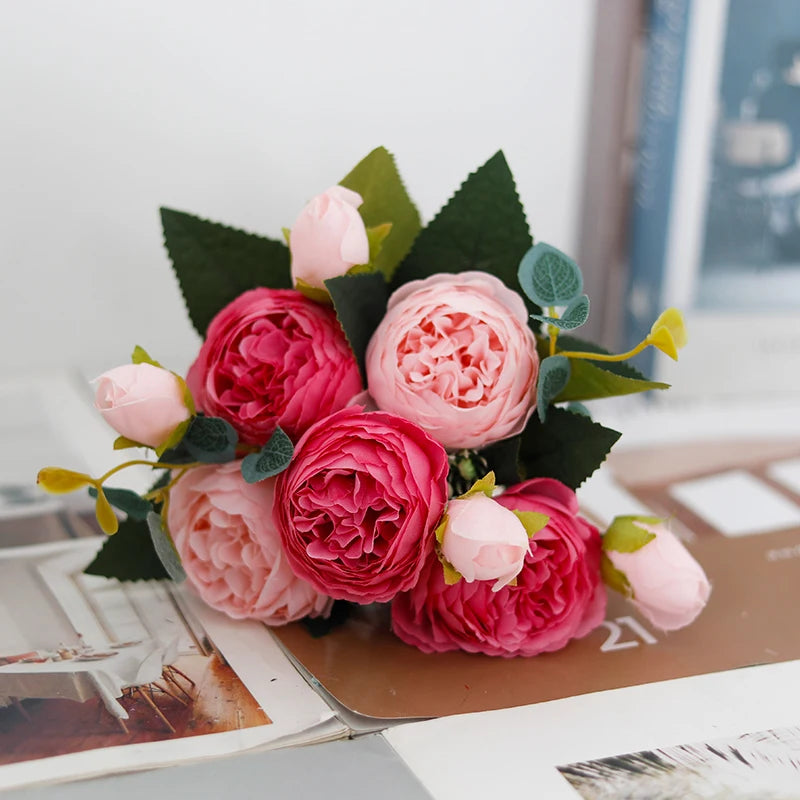 Peony Artificial Flower Exquisite Wedding Bridal Party Bouquets Home Vase Accessories Fake Christmas Table Garden Backdrop Decor