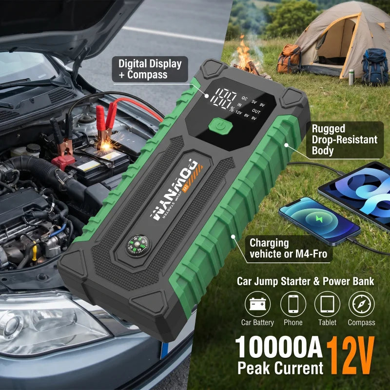Car Jump Starter, 12V Auto Battery Booster,Portable Power Bank with Dual USB Ports, LED Emergency Light, Multi-Layer Safety Prot