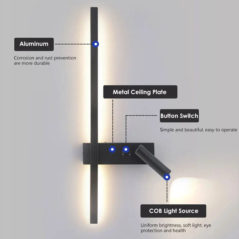Modern LED Wall Lamps with Switch for Bedroom Indoor LED Wall Lights with 350° Rotatable Spotlight for Kitchen Dinning Room Home