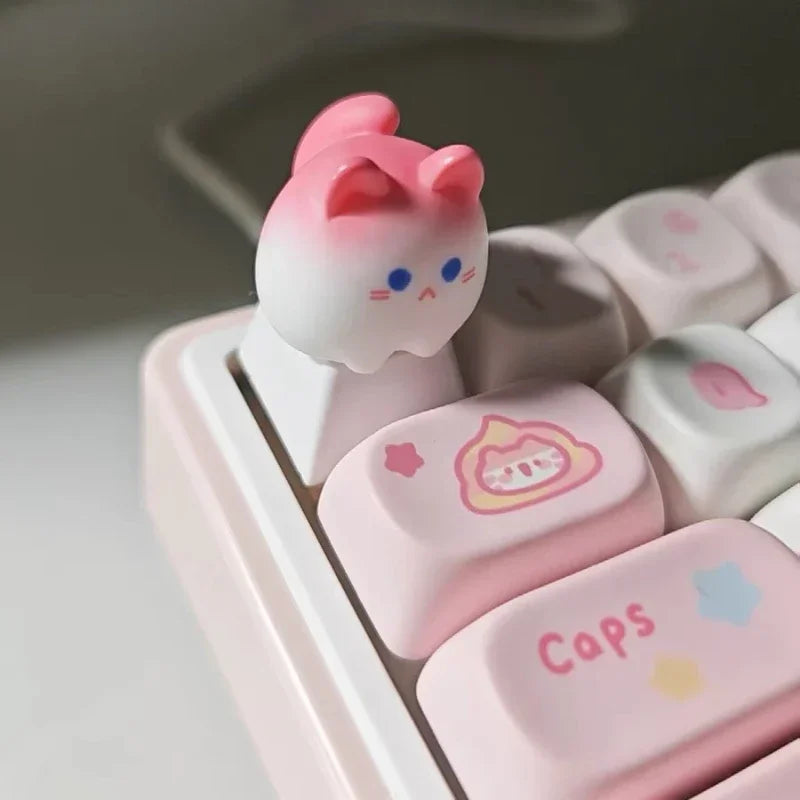 Original Pink Cat Cute Keycaps OEM Height ABS Keycap Cherry Profile Artisan Keycaps for Mechanical Keyboard Key Caps Gamer Gifts