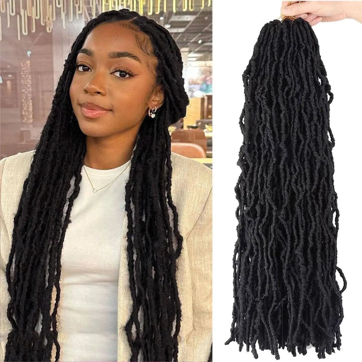 8Pcs Heat Resistant Dreadlock Crochet Hair Faux Locs 24 Inch Synthetic Extensions Black Soft Locs for Halloween and Christmas