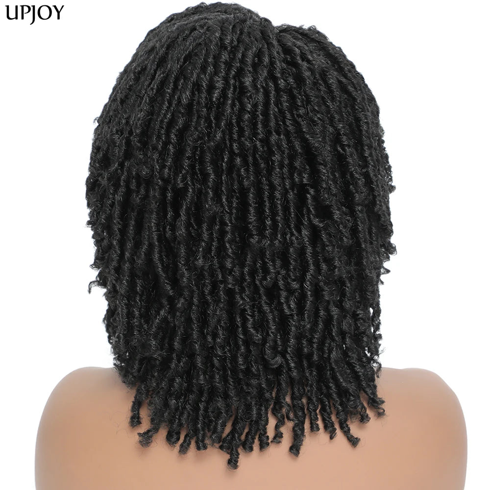 Short Dreadlock Wig Twist Braided Wigs for Black Women and Men Boho Afro Curly Synthetic Wig Faux Locs Braided Crochet Hair Wigs