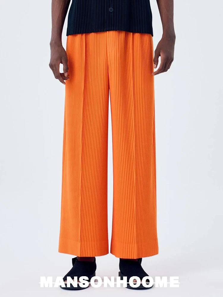 Miyake Fold 2025 Spring/summer New Relaxed Men's Casual Pants Solid Color Seam Wide Leg Pants