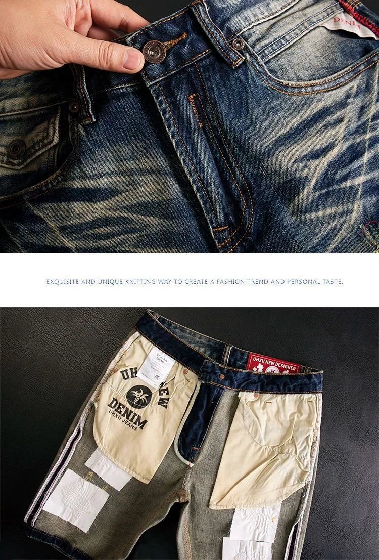 New Summer Classic Fashion Solid Color American Retro Straight Leg Denim Shorts Men's Casual Loose Fit Sports High Quality Jeans