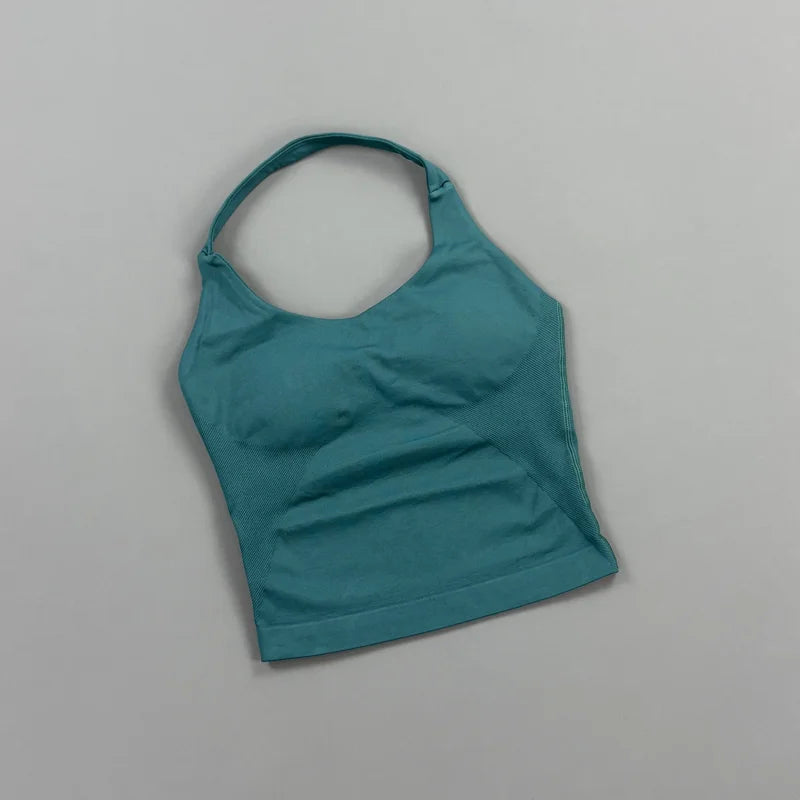 HISTELLO Impact Halter Top Women Gym Clothing Backless Seamless Sports Yoga Vest Running Fitness Workout Sleeveless Tank Top