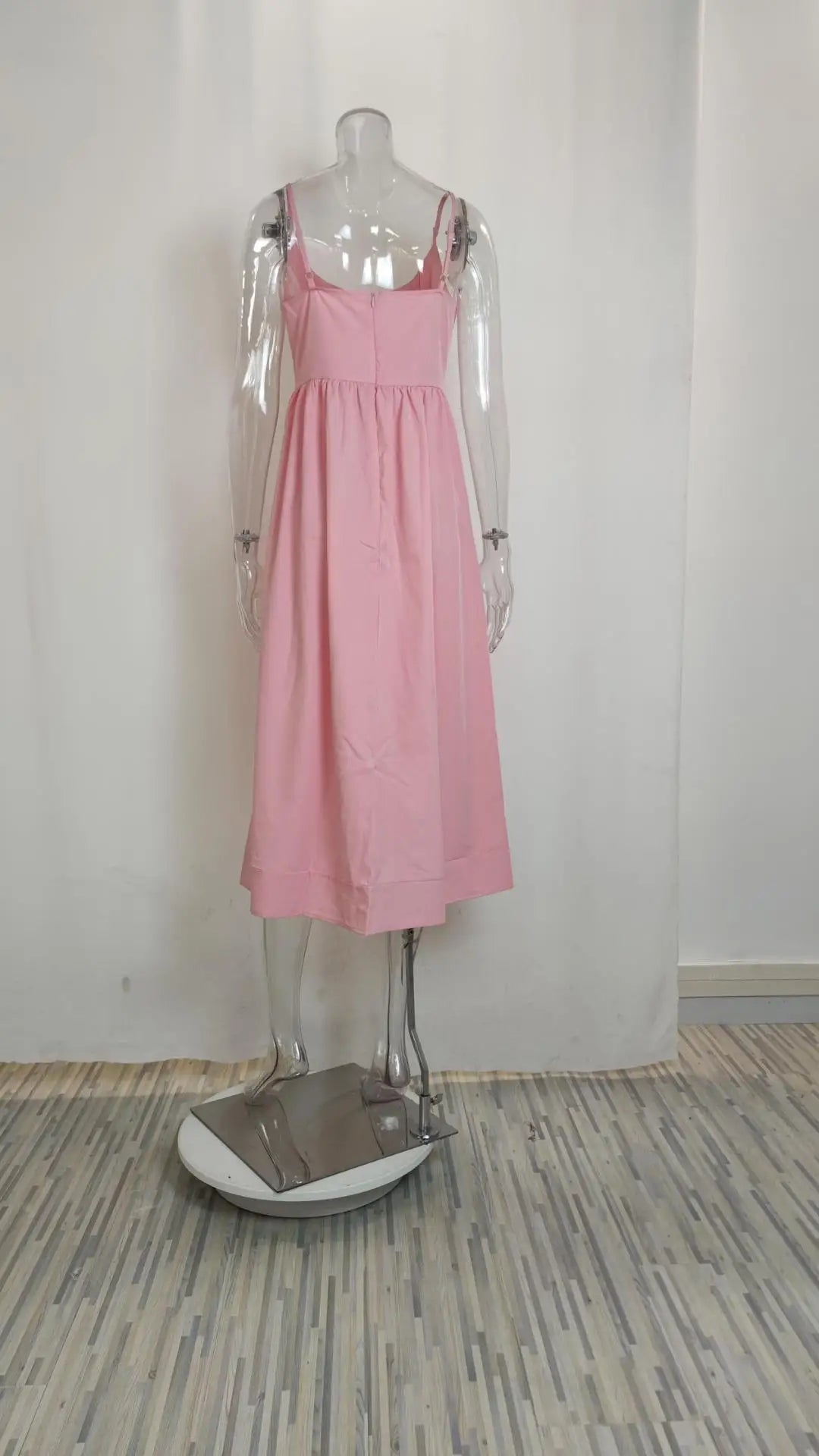 2024 Summer Casual Women Spaghetti Strap A-line Maxi Dresses Women Low Cut Sleeveless Big Skirt Dress Holiday Party Vestido