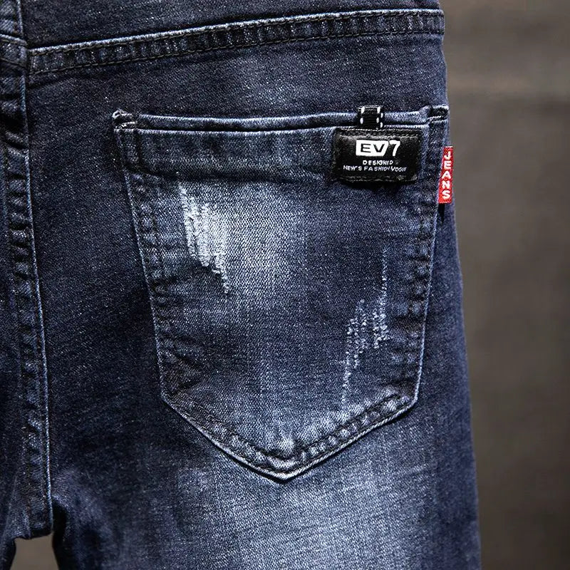 Elastic Fashion Jeans Men Ripped Vintage Slim Denim Pants Hip Hop Distressed Frayed Fashion Men's Clothing Pants