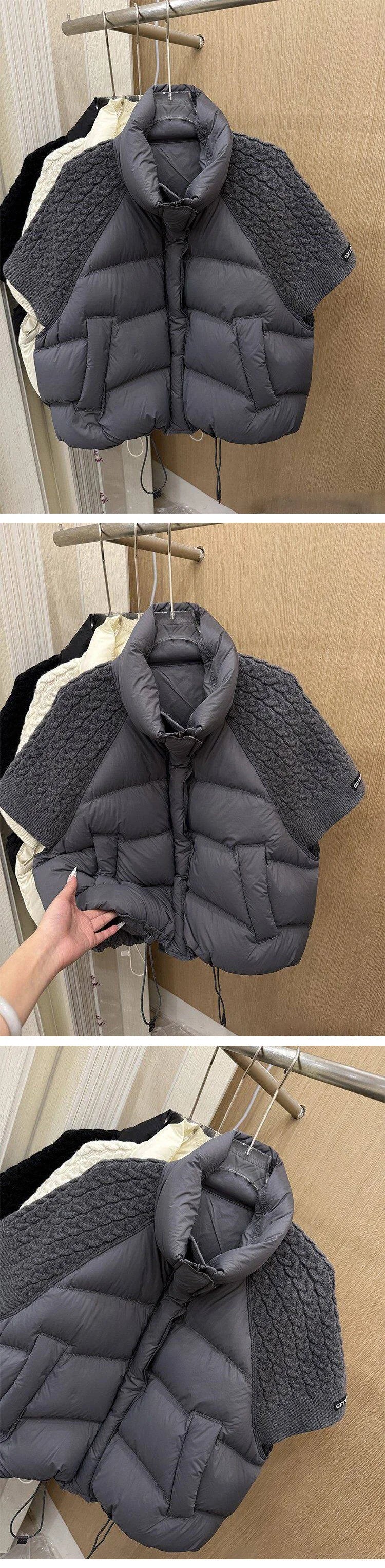 Janveny 2026 New Winter Turtleneck White Duck Down Vest Women Patchwork Knitted Warm Drawstring Short Soft Puffer Down Waistcoat