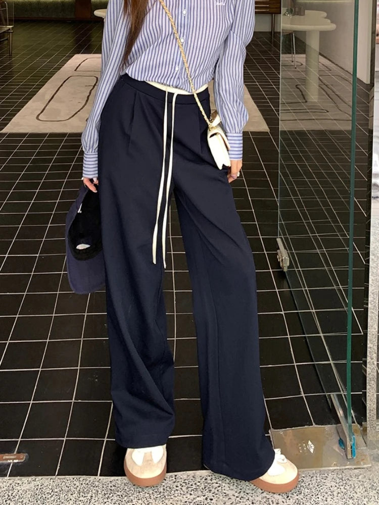 Elastic Waist Drawstring Loose Slim Casual Versatile Trousers 2026 Autumn New High Waist Women Wide Leg Suit Pants