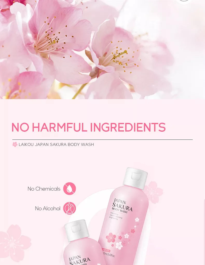 LAIKOU Japan Sakura Body Wash Long Lasting Fragrance Gentle Foaming Moisturizing Smooth Skin Shower Gel 100ml