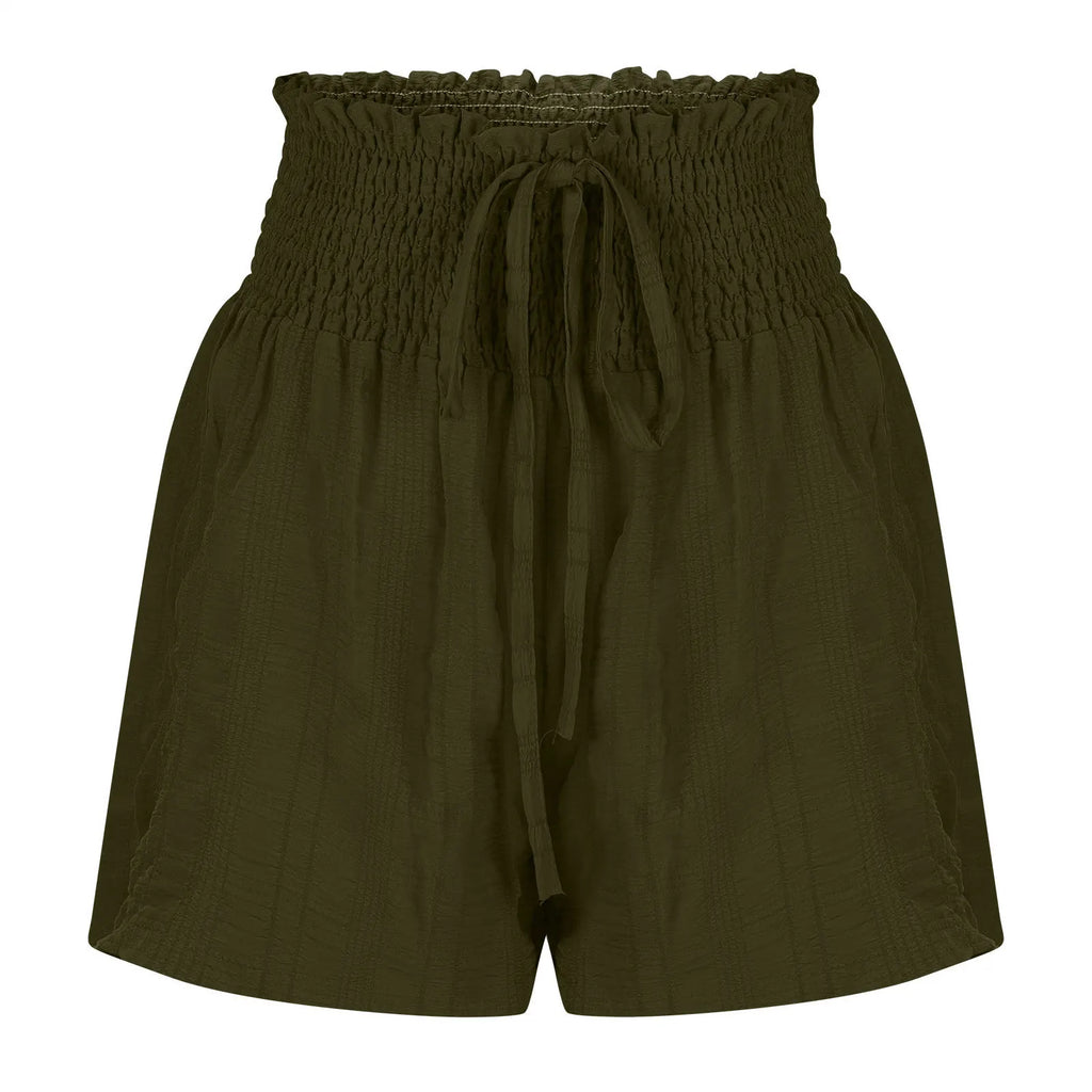 Women Casual High Waist Shorts Skirt Smocked Elastic Drawstring A-Line Flowy Short Skirt Pants Summer Solid Color Beach Skorts