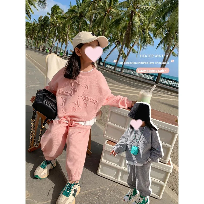 2026 Spring Children's Spring Clothes Round Neck Long Sleeve Sweater Boys and Girls Trendy Baby Stylish Children's Clothing 2PCS