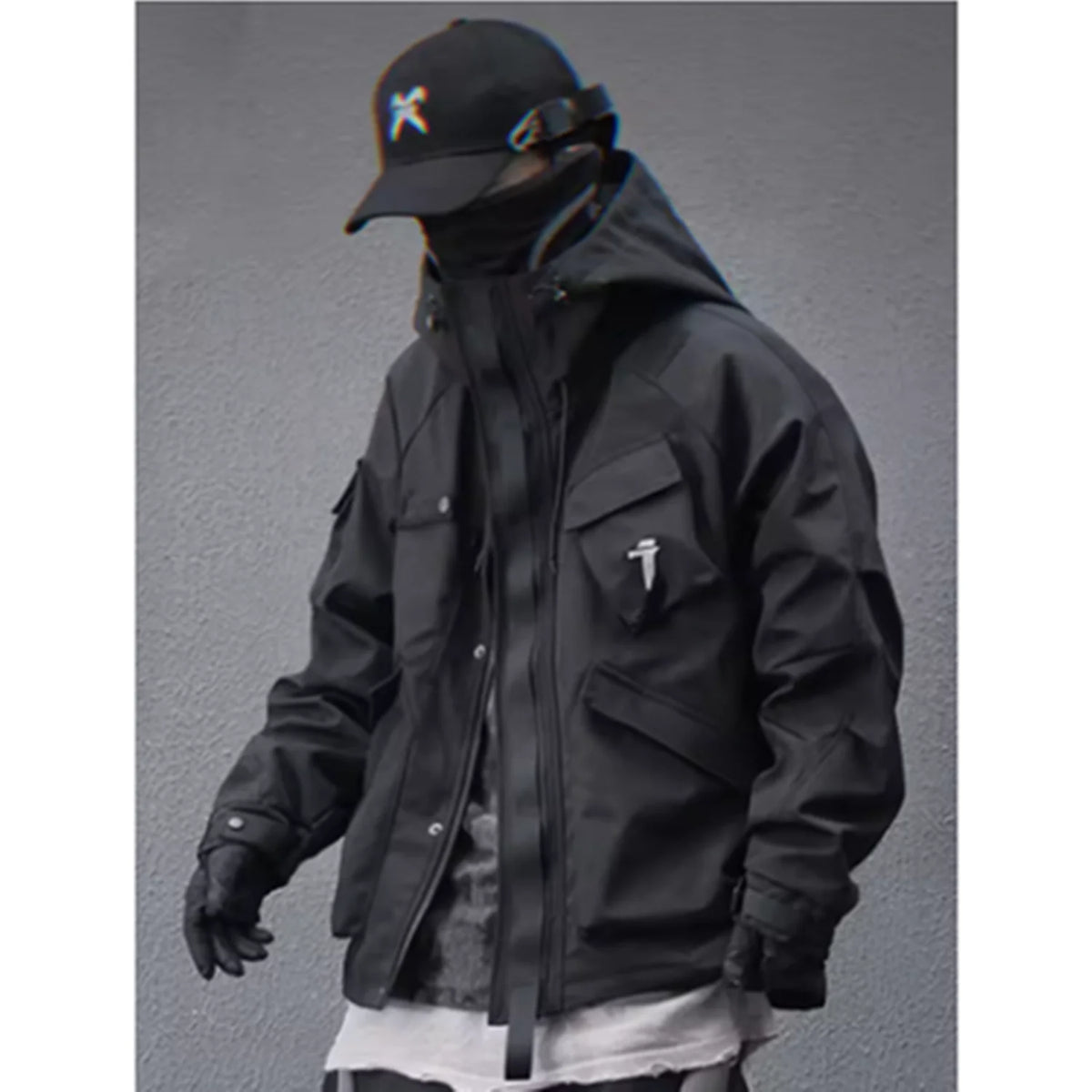 Spring New 2025 Outdoor Hardshell Jacket Men's Loose Punk Style High Street Stand Collar Hooded Coat Fashion Personality Top