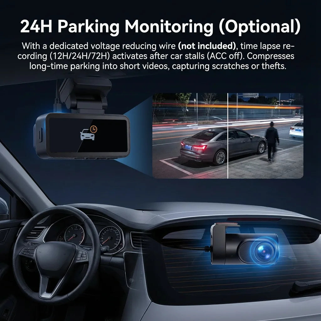 Dash Cam Dual Lens 4K UHD Recording Car DVR GPS WDR Night Vision Video Recorder Wi-Fi Room Black Box 1080P Rear View Camera