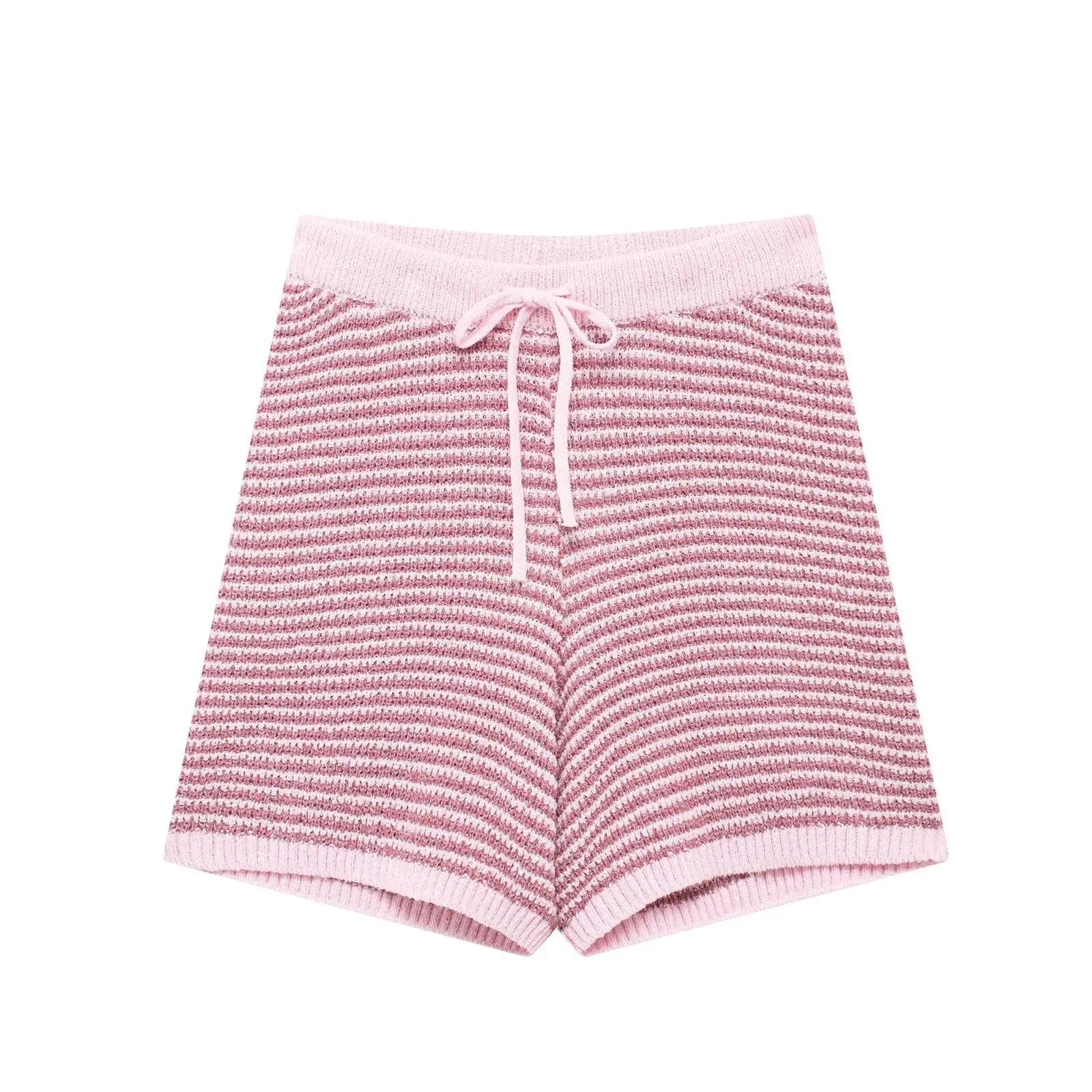 Holiday Retro Shorts Suit Summer New Women V Neck Knitted Tops Casual Lace Up Shorts Korean Fashion 2 Piece Sets Womens Outfits
