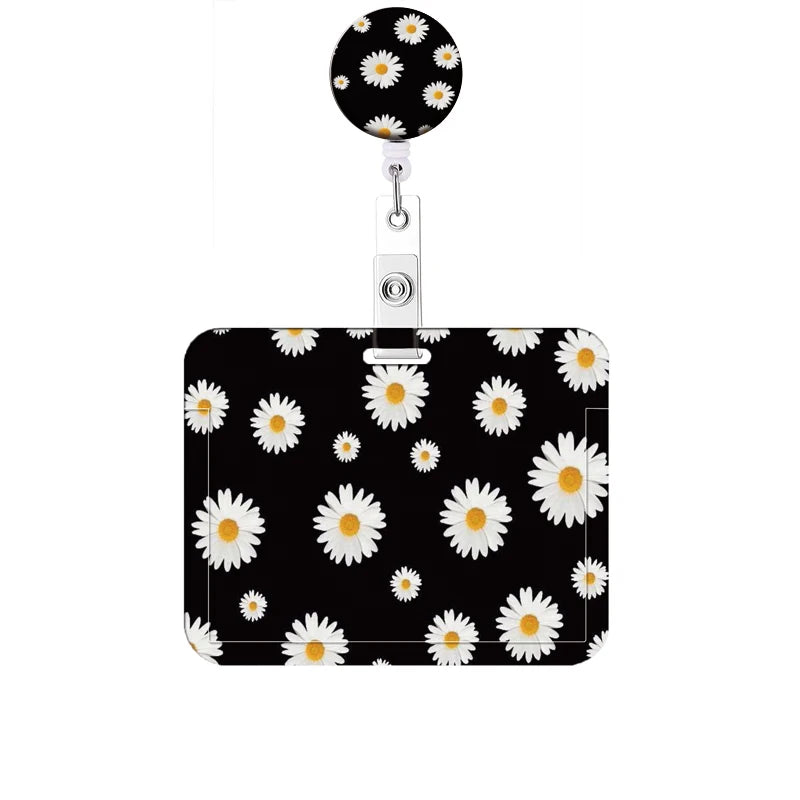 Flower Retractable Buckle Card Holder Women Business Badge Case Reel Clip Girls Cardholders Doctors Nurses Hang Credential holde