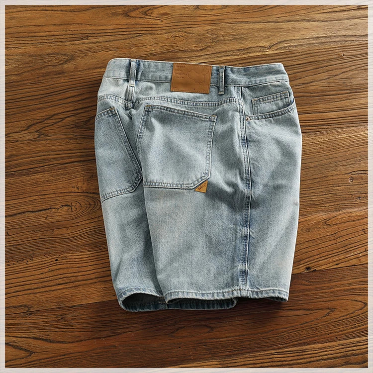 Retro classic summer casual medium pants five quarter pants fashion loose straight leg light denim shorts men's fashion