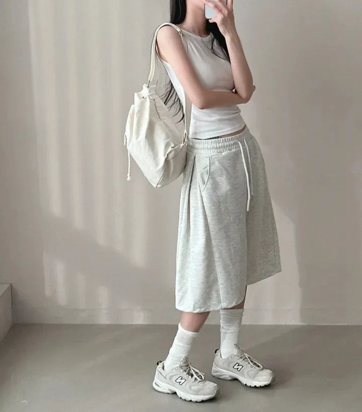 Summer Drawstring Wide Leg Shorts Women Fitness Running Loose Casual Large Sports Shorts Sweat Short High Elastic Lace Up Pants