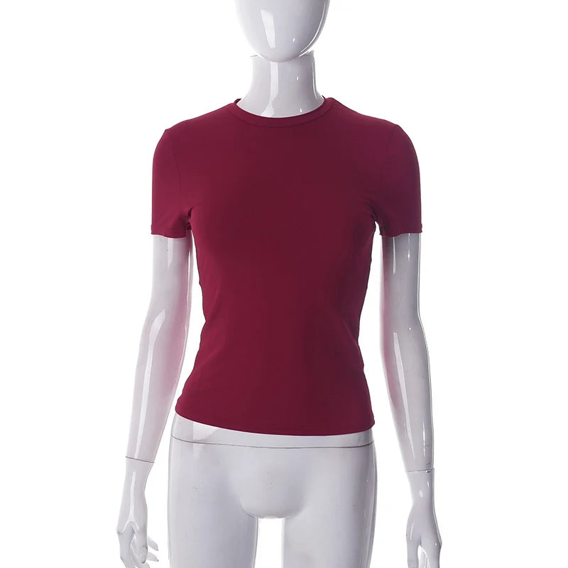 Spring New Short Sleeve T-Shirt Women Solid Simple Casual Soft All-Match Hot Basic Crop Tops Tees Summer Fashion