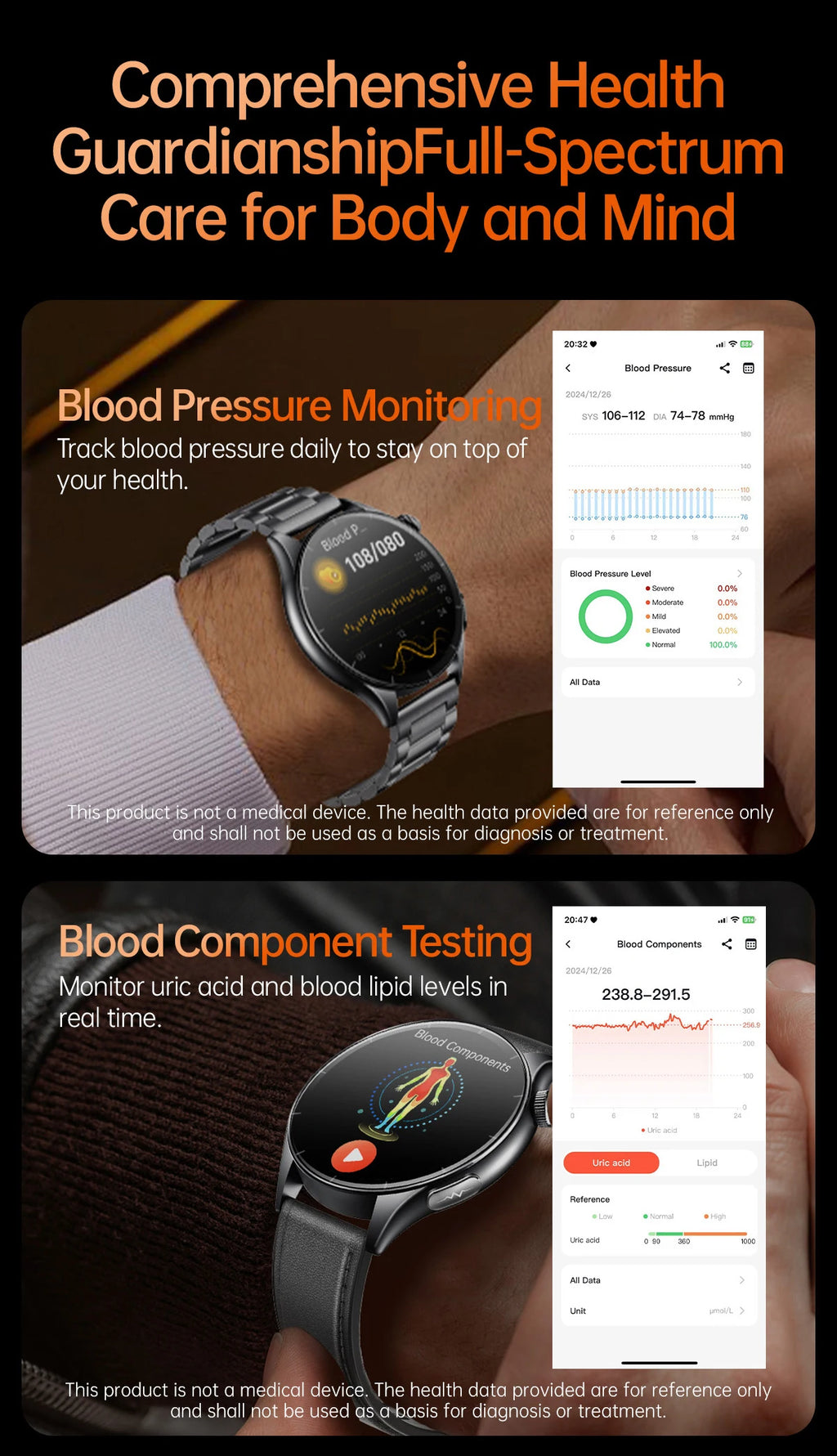 2025 New NFC+ECG+PPG Health Smart Watch BMI Fat Heart Rate Blood Pressure Watch 380mAh BT Call IP68 Waterproof Sports Bracelet