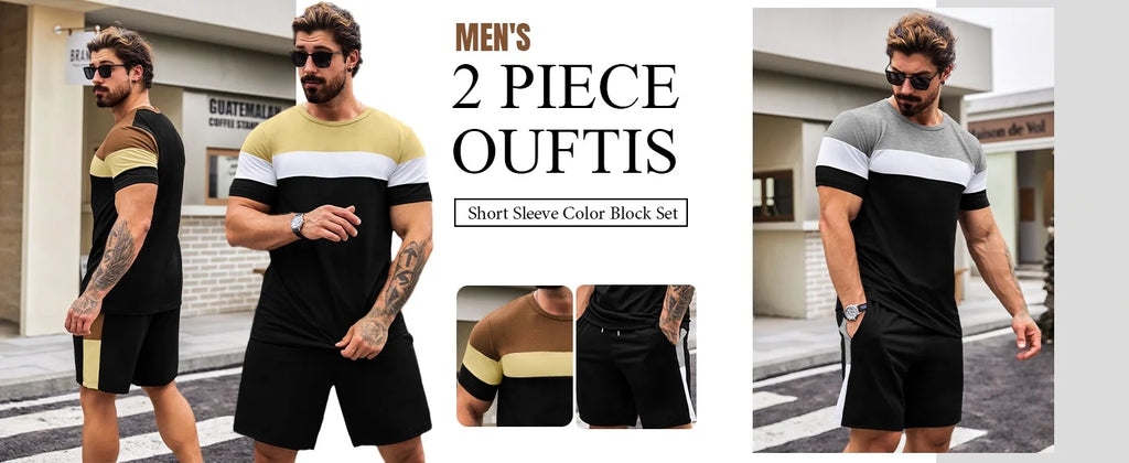 Summer New Men's Short-sleeved Hawaiian Print Two-piece Beach Vacation Breathable Short-sleeved With Drawstring Loose Shorts