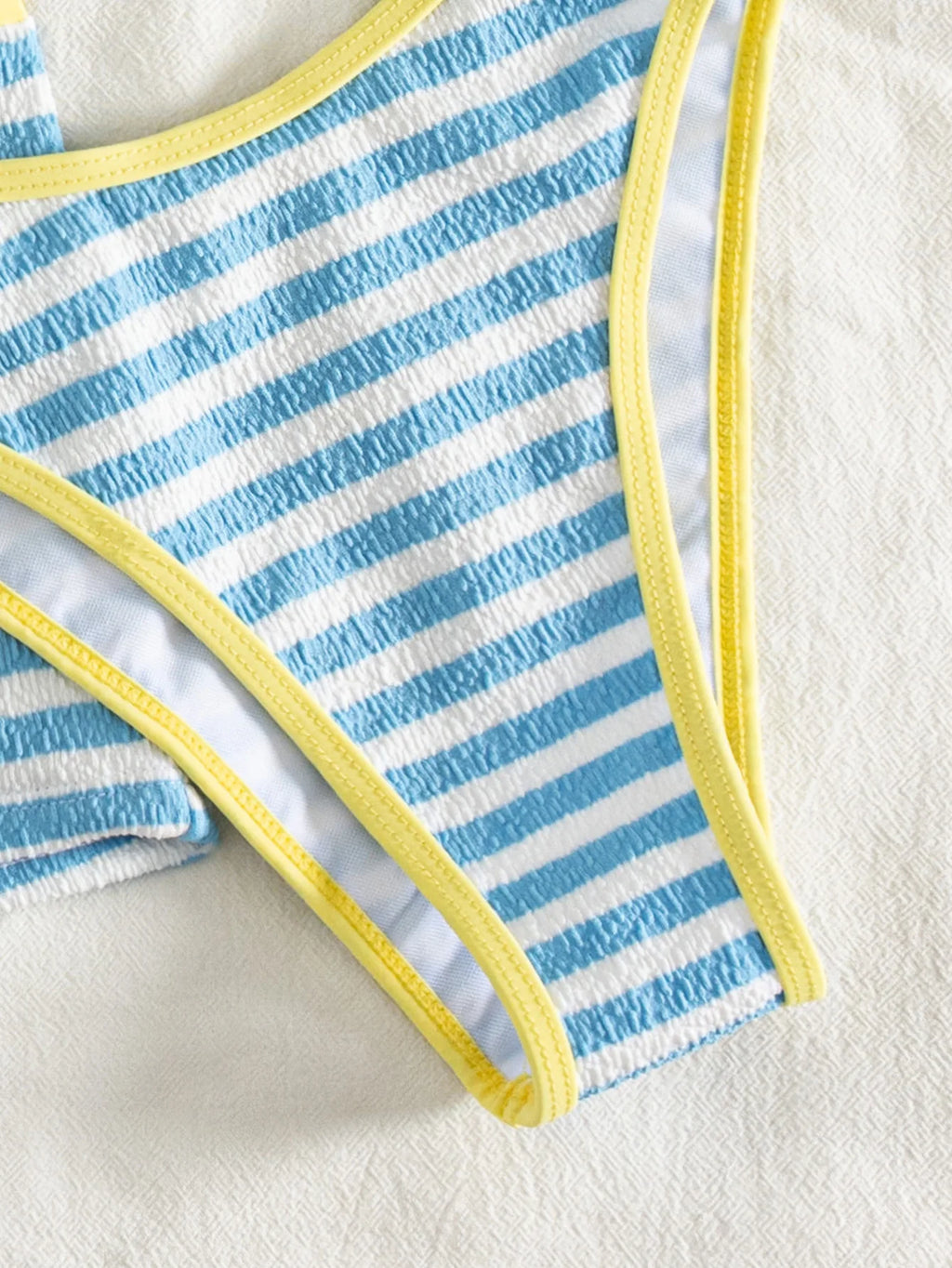 Women 3 Piece Striped Bikini Set Halter Triangle Top High Cut Thong Drawstring Shorts Summer Beach Swimwear Bathing Suit