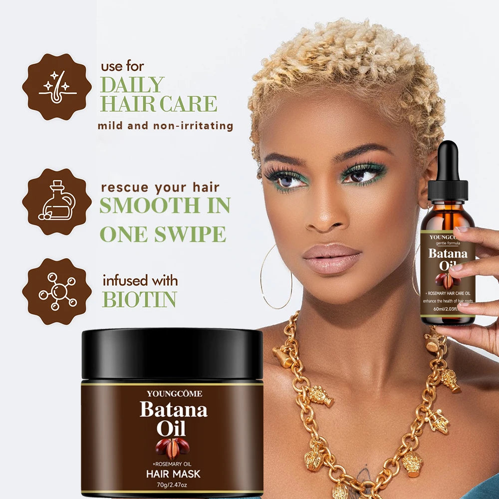 YOUNGCOME Batana Oil & Rosemary Oil Hair Care Set: 2-Piece Nourishing Hair Mask & Serum for Gentle Scalp Support