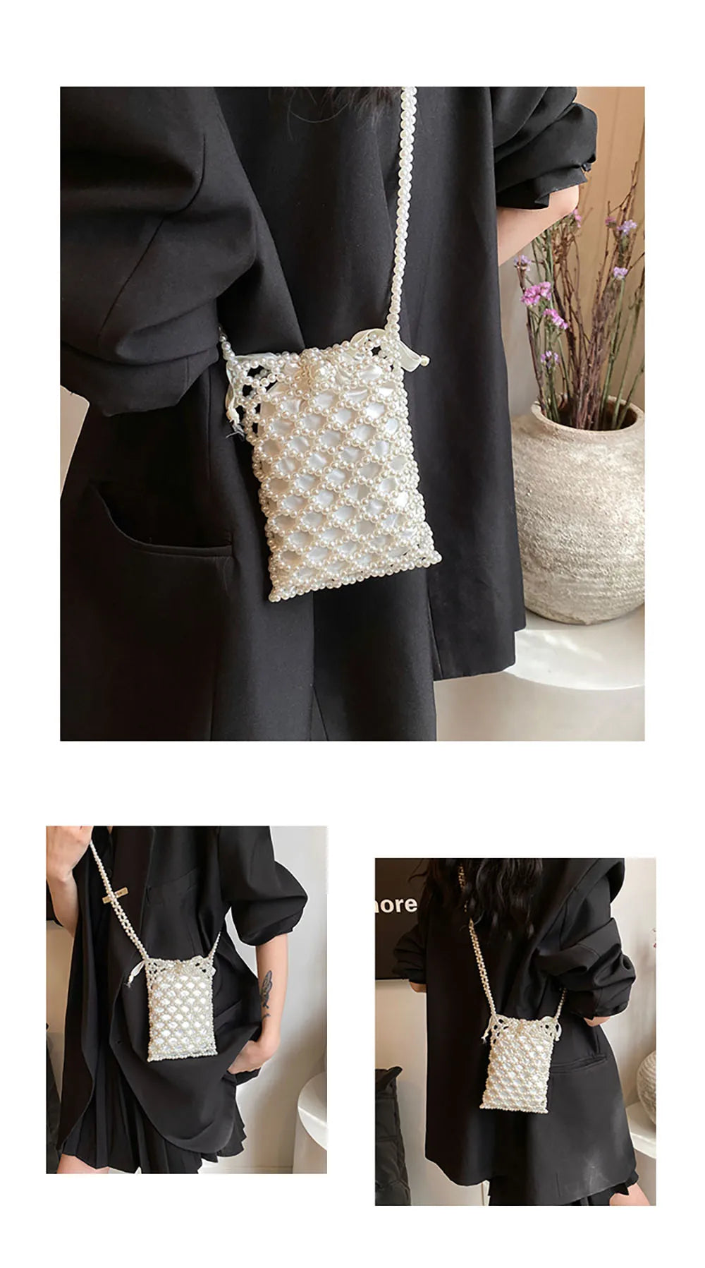 Pearl Bag Women Luxury Design Mini Phone Single Shoulder Bags Beading 2025 New Summer Chains Crossbody Bag for Wallet Daily Pack