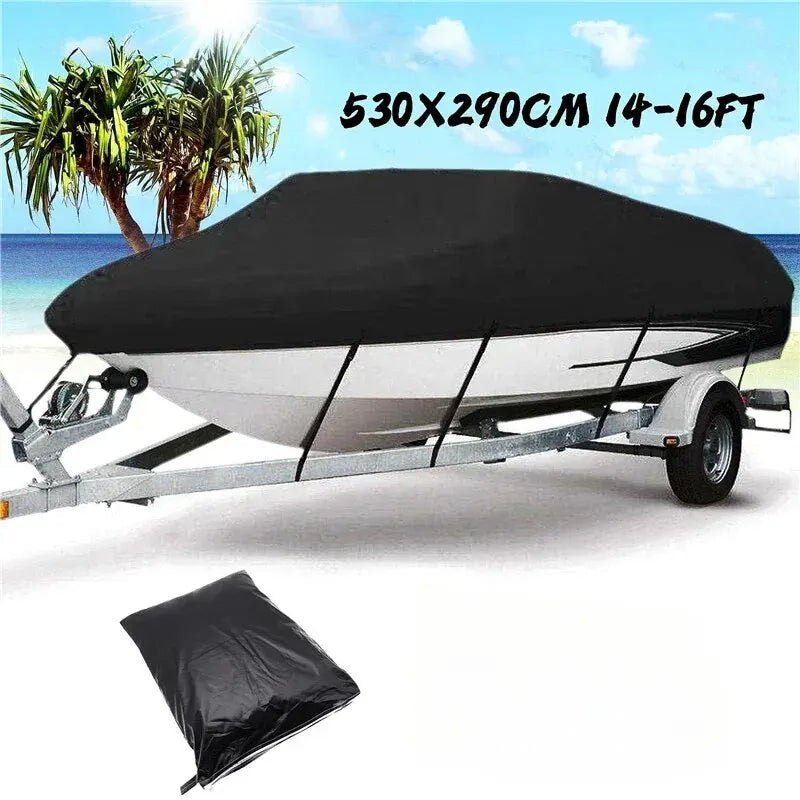 Black Boat Cover Anti-UV Waterproof Outdoor Protection Heavy Duty Marine Fishing Speedboat 190T Yacht 11-22FT