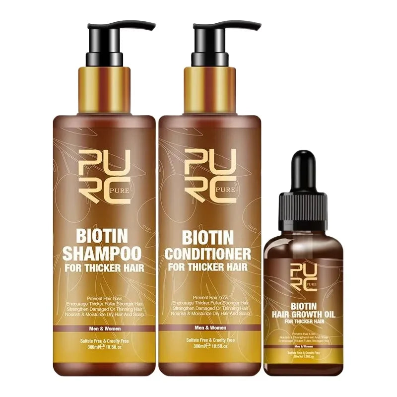 PURC Biotin Hair Growth Oil Shampoo Conditioner Sets Smoothing Anti-Hair Loss Scalp Treatment Hair Care Products for Men Women