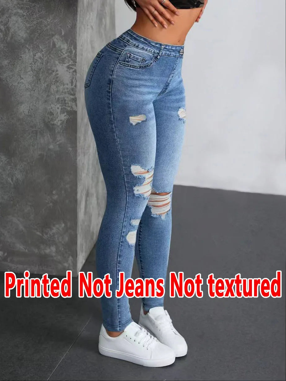 5757 [Printed Leggings - Not Faux Denim Fabric]Printed Leggings - Women'S Long Pants Made of Non-Faux Denim Fabric,