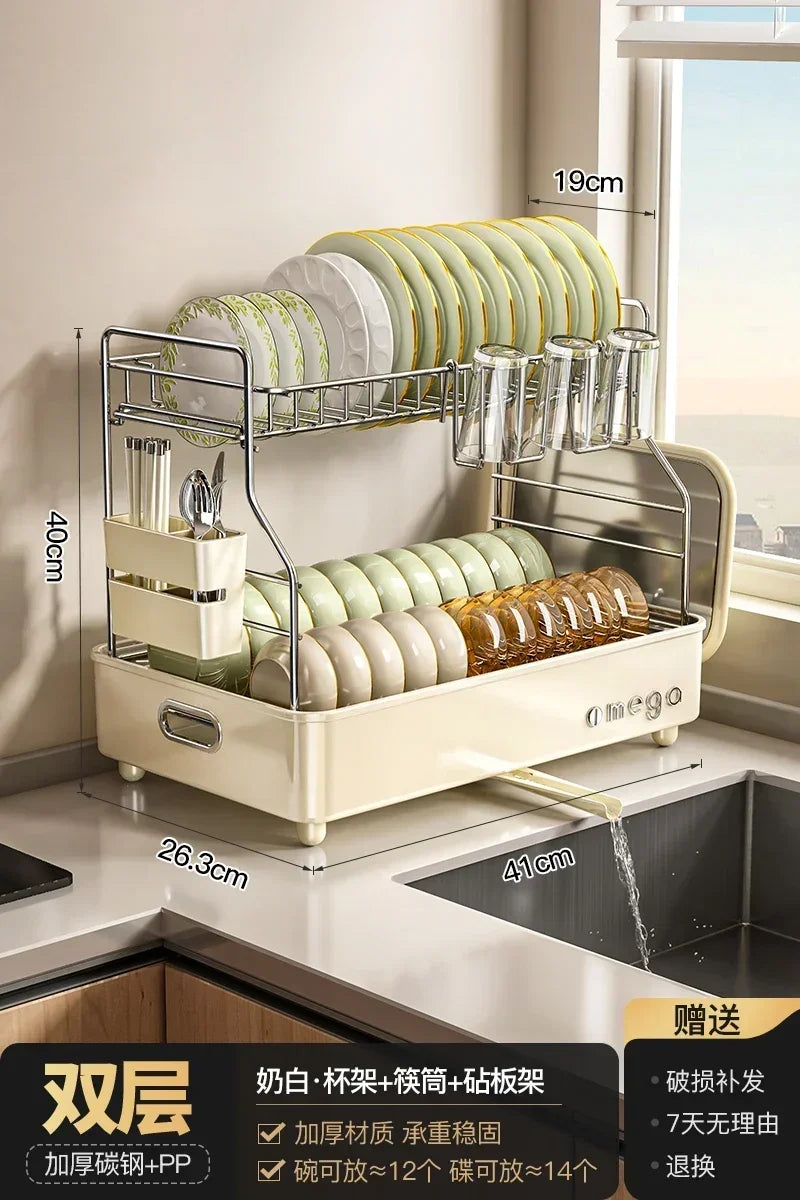 Kitchen Dish Storage Shelf, Multifunctional Countertop Organizer, Detachable Easy-Clean Plate Rack, Durable Sturdy Design