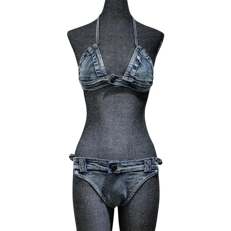 Fashion Women Low Waist Lacing Denim Shorts Bra Sexy Lady Nightclub Hot Dance Mini Jeans Briefs Summer Beach Bikini Clothing