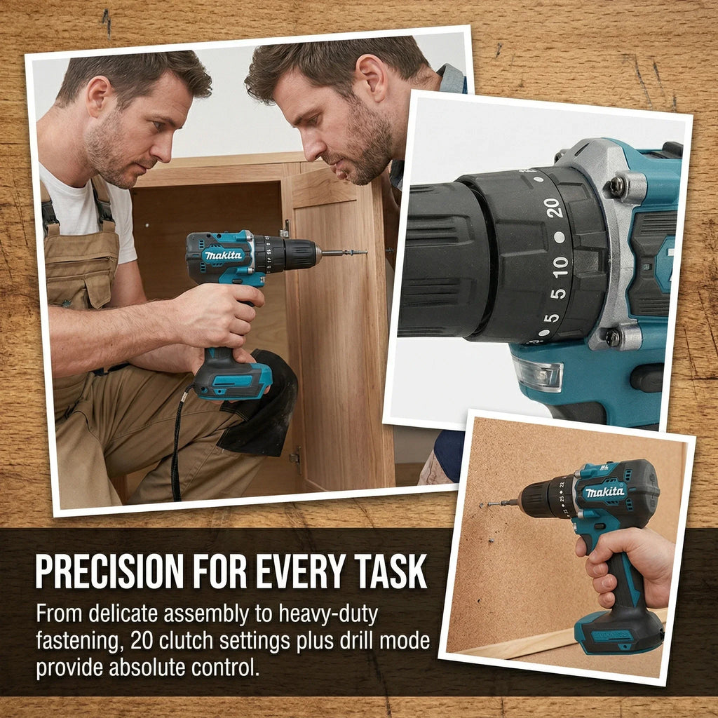 Makita Original DDF487 18V LXT Brushless Drill Driver, Multifunctional Rechargeable Screwdriver for Wood Metal Drilling Tasks