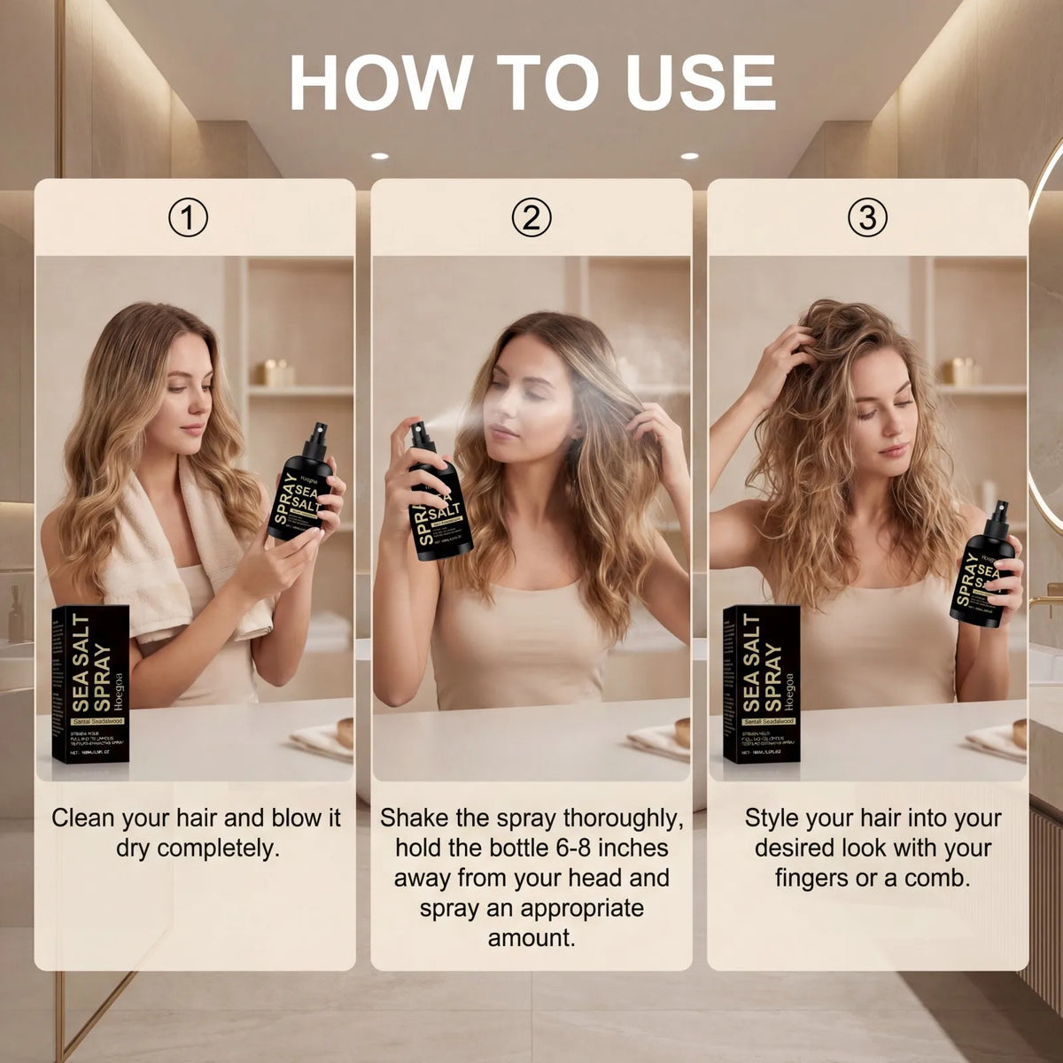 Sea Salt Spray Texturizing Hair Spray Volumizing Strong Hold Control Greasiness Beach Waves Non Sticky Natural Look 100ml