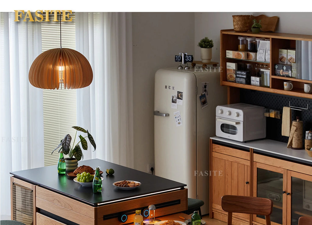 Solid wood island table retractable small apartment open integrated bar cabinet rock locker