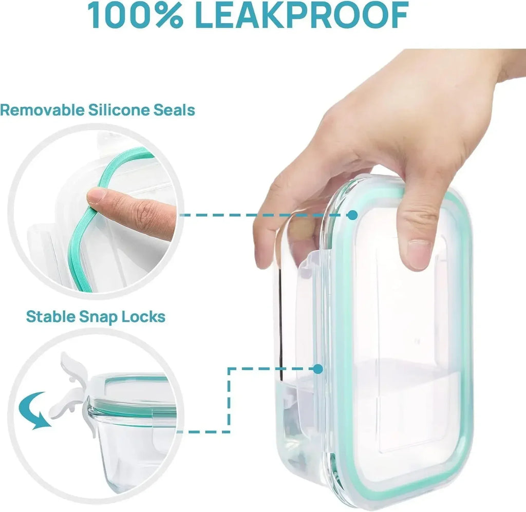Glass Lunch Bento Box for Adults, Food Storage Containers with Lids Microwave & Dishwasher Safe Meal Prep Container for Office
