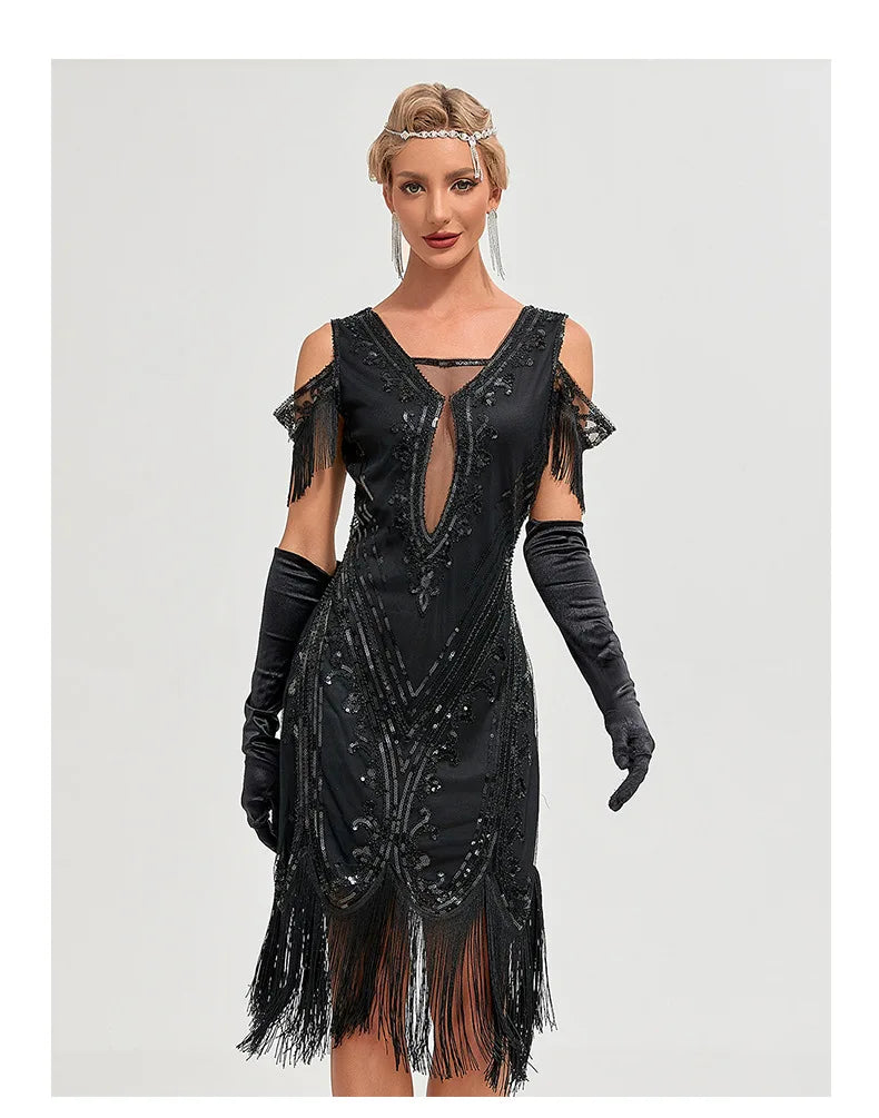 Vintage 20s 1920s Dress The Great Gatsby Womes Sequins Tassel Fringe Evening Dress New