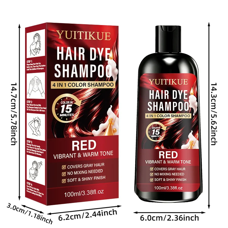 YUITIKUE Red 4-in-1 Coloring Shampoo Long Lasting Warm Hair Color Quick Dye Shampoo For Covering Grey White Hair