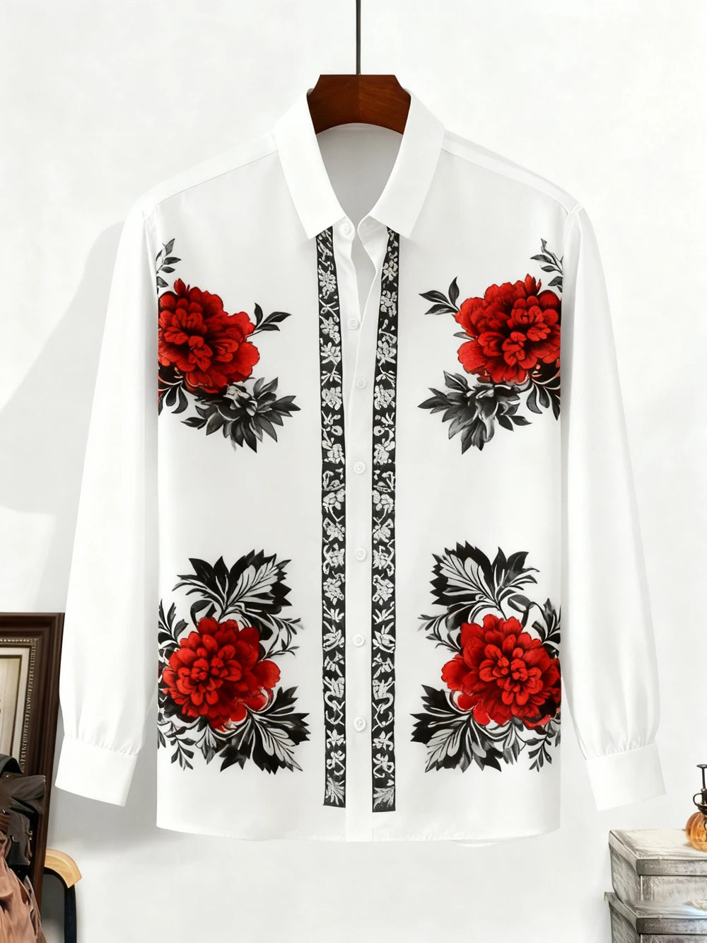 New's Men's Retro Simple Casual Shirt Natural Plant Landscape Painting Golden Flower Shirt Hawaii Beach Vacation Clothes for Men