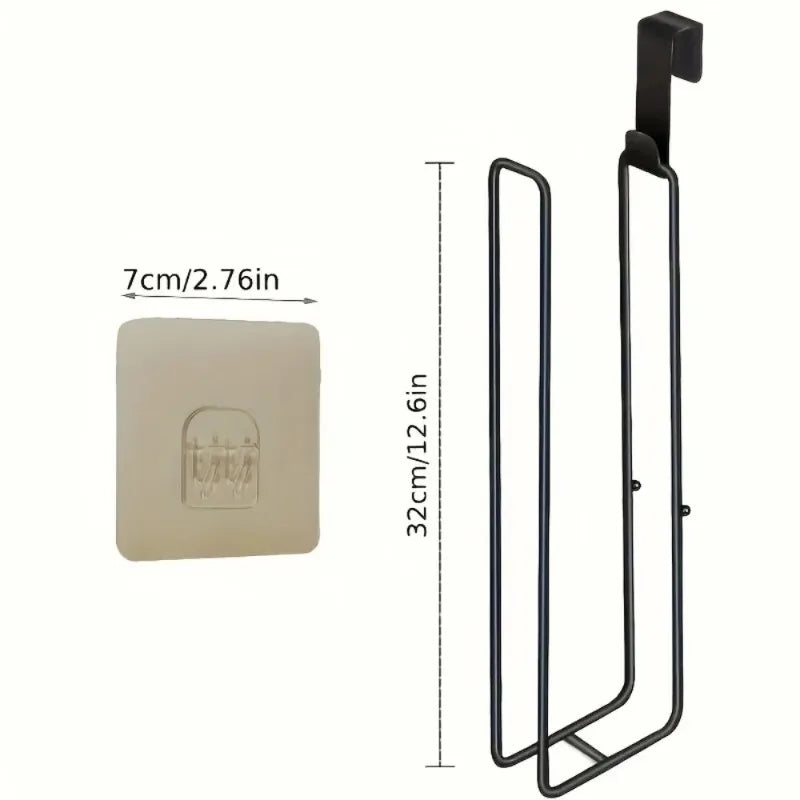 Black Iron Self-Adhesive Toilet Paper Holder with Towel Bar No-Drill Wall Mount Bathroom Storage Rack