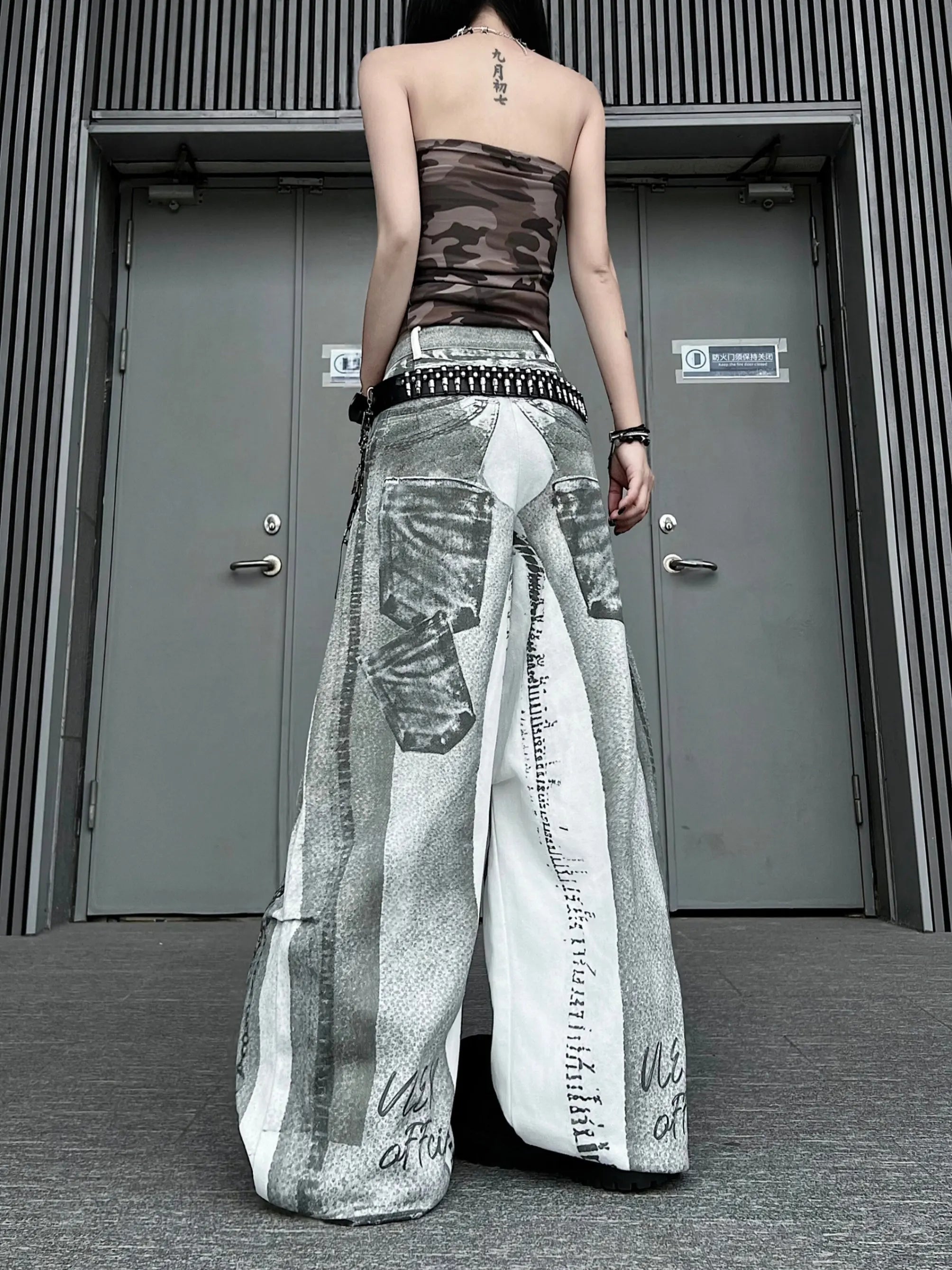 2026 Women's Wide Leg Jeans Casual Cotton Denim Print High Waist Loose Fit Trousers Y2K Vintage Light Wash Street Style