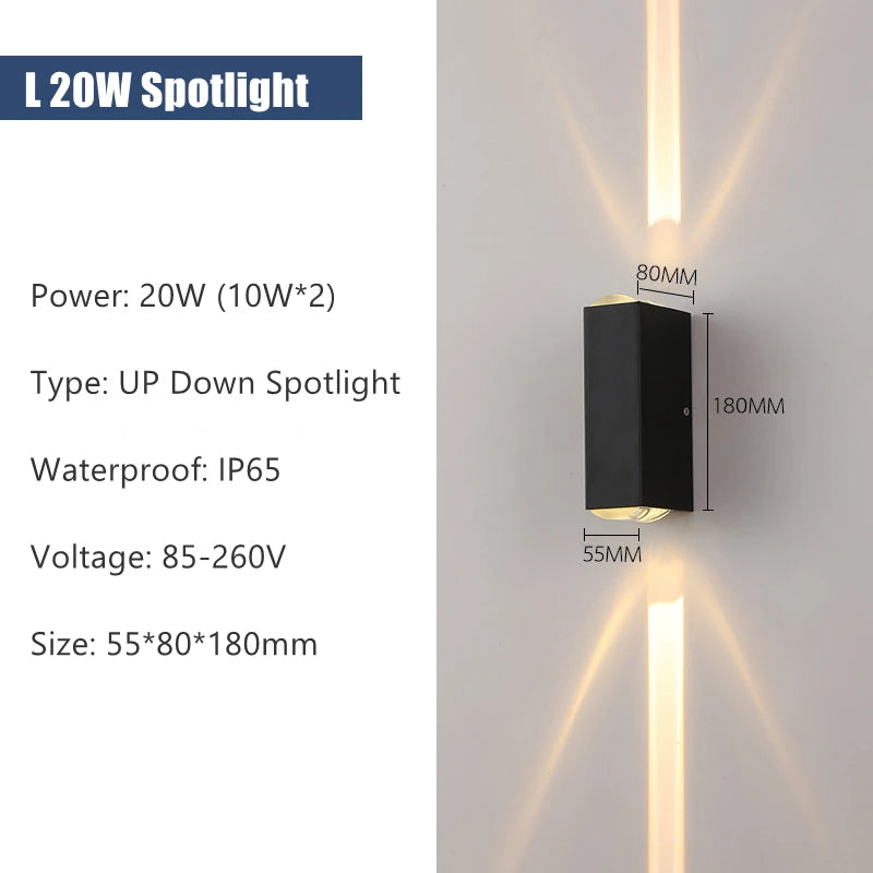 6W 10W 20W Outdoor LED Wall Lights Up and Down Narrow Beam COB Aluminium Wall Sconces Porch Light Garden Waterproof Spotlight