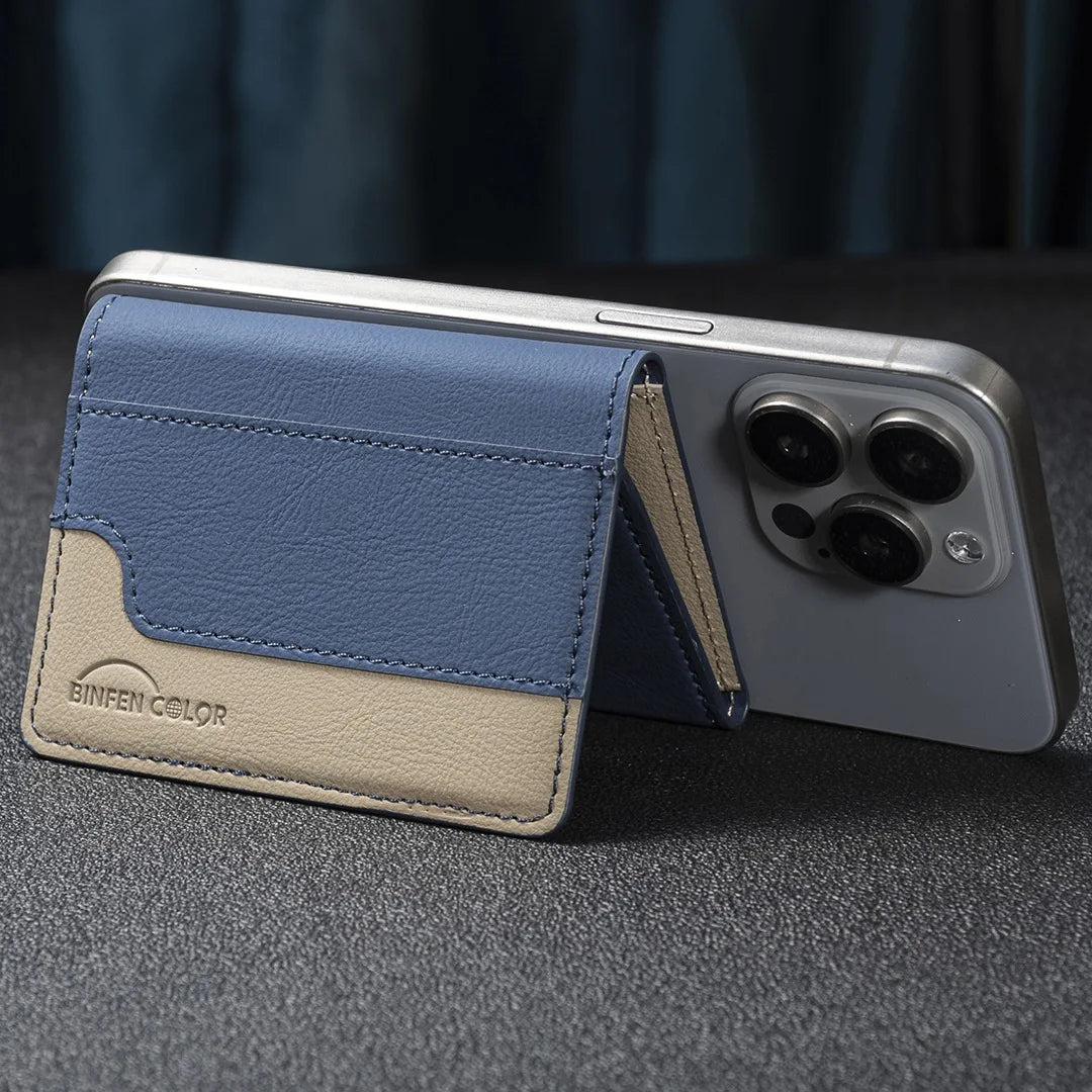 Suitable for IPhone 16 Three Fold Magnetic Wallet Card Holder, Magnetic Wallet Back Suction Universal Mobile Phone Card Bag
