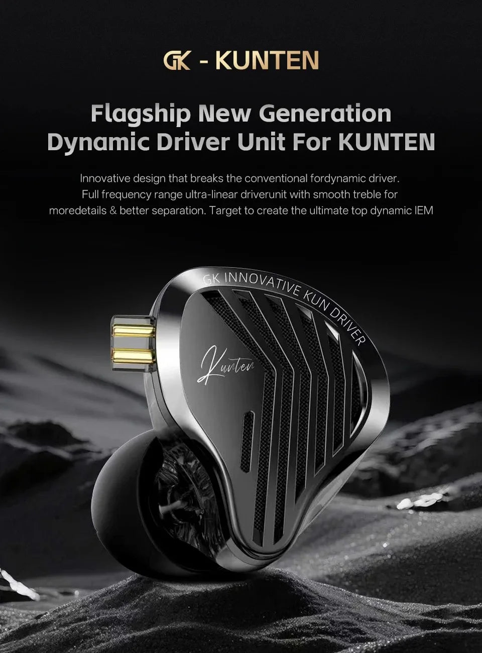 Gk Kunten 1DD Dynamic Drive Earphone Hifi IEMs In Ear Earbuds 2pin Detachable Cable Metal Gamer Headset