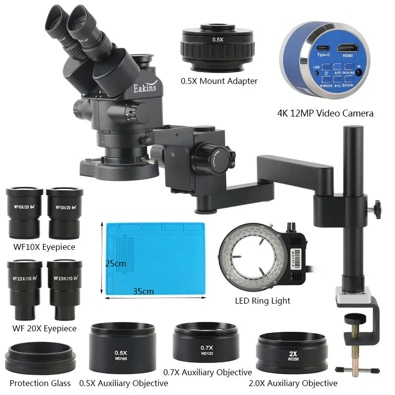 55MP 48MP 4K HDMI USB Video Camera Rotatable Universal Articulating Arm Stand 3.5X-180X Simul Focal Trinocular Stereo Microscope