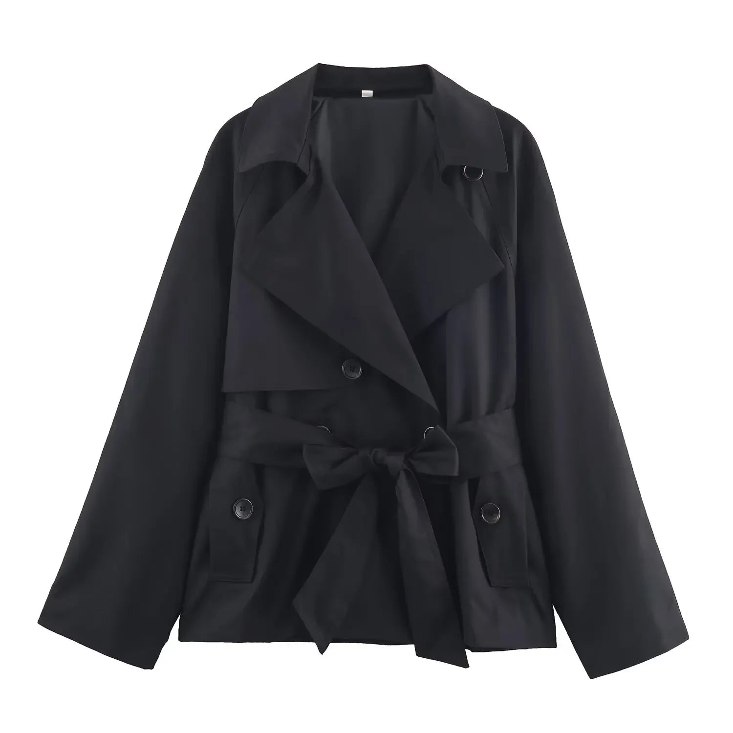Women Lapel Lace Up Short Trench Coat Casual Full Sleeve Double Breasted Loose Cropped Windbreakers 2026 New Lady Commute Coats
