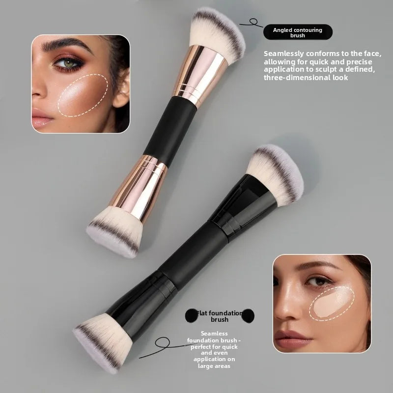 New Double-Ended Makeup Brush, Multi-Functional Foundation Contour Blush Powder Brush, Non-Absorbent High Grade Facial Makeup
